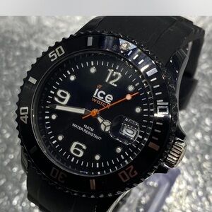 Men’s ^^^ Ice-Watch Black Silicone Dive Watch  \  Orange Accent ***